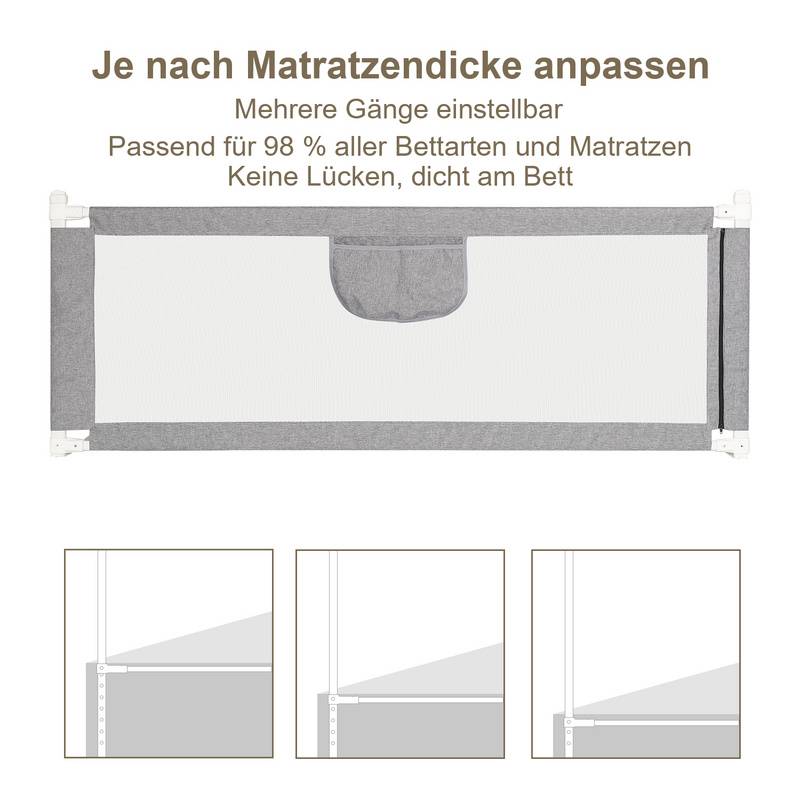 Baby Bettgitter Kinderbettgitter Bettschutzgitter mit Vertikal anhebbar und Einhandbedienung zum Schutz vor Stürzen für Babys und Kinder - 180CM