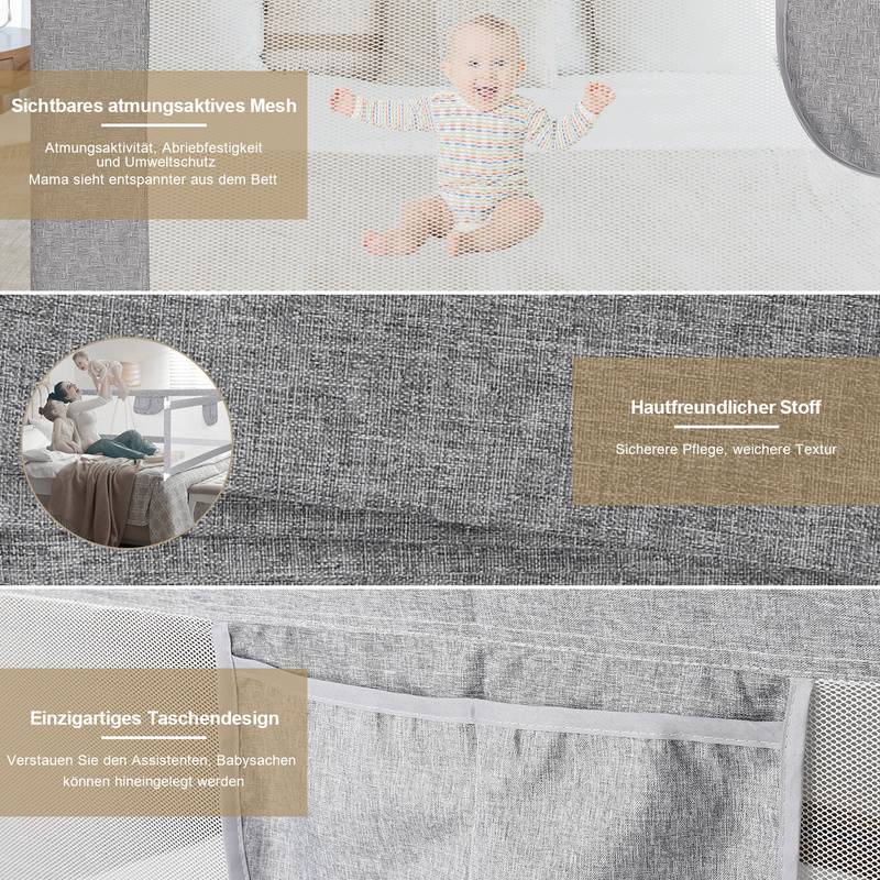 Baby Bettgitter Kinderbettgitter Bettschutzgitter mit Vertikal anhebbar und Einhandbedienung zum Schutz vor Stürzen für Babys und Kinder - 200CM
