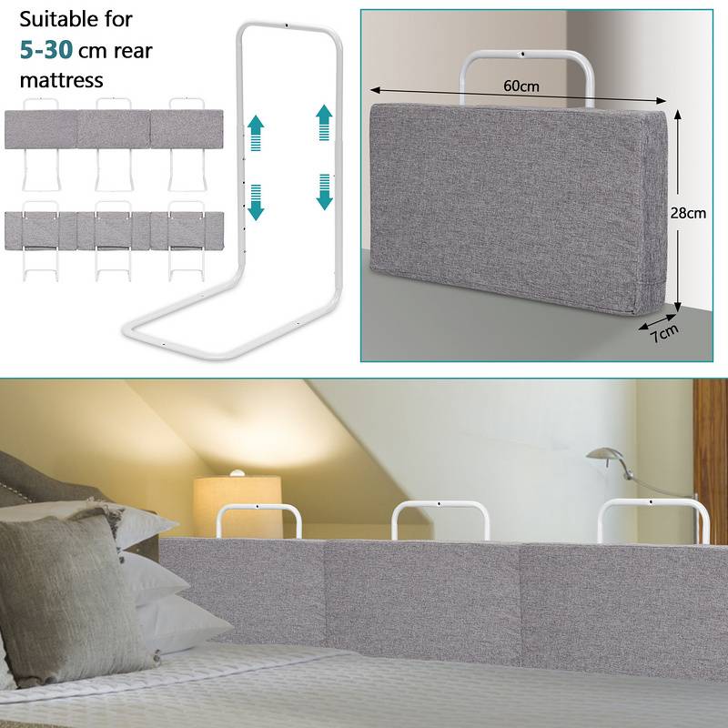 2X Rausfallschutz Bettschutzgitter, Bettgitter,60cm 5-Loch Höhenverstellbar , Kinderbettgitter für Familienbett und Kinderbett(120cm,Grau)