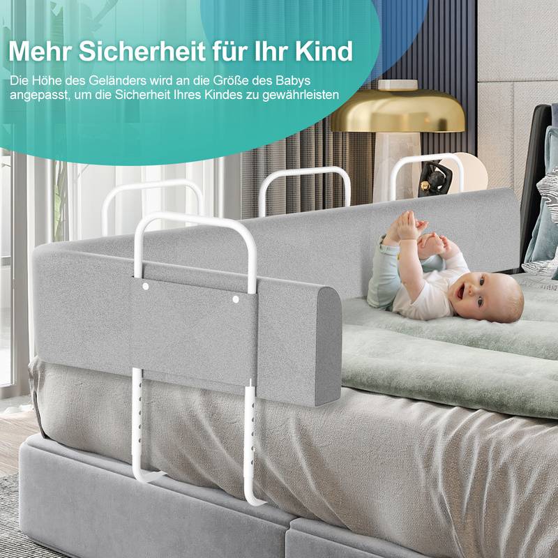 150cm Bettgitter Bettschutzgitter Kinderbettgitter für Kinder Höhenverstellbar 5-Loch Rausfallschutz Babybettgitter für Familienbett und Kinderbett