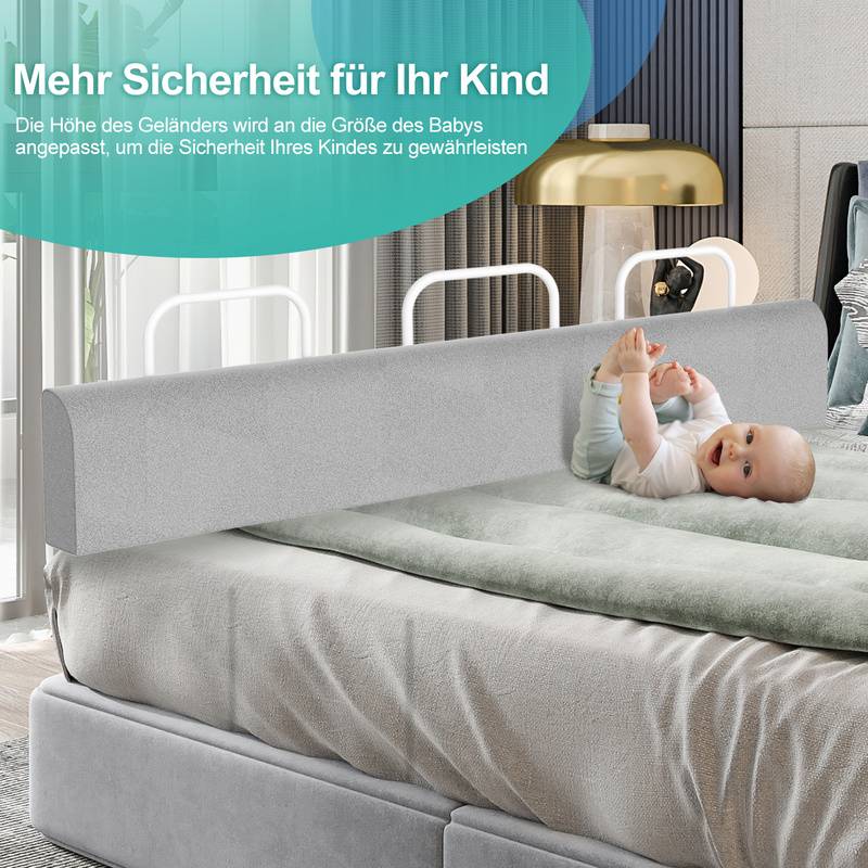 180cm Bettgitter Bettschutzgitter Kinderbettgitter für Kinder Höhenverstellbar 5-Loch Rausfallschutz Babybettgitter für Familienbett und Kinderbett