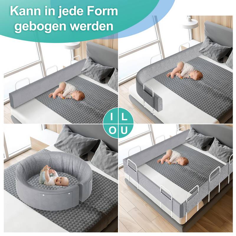 180cm Bettgitter Bettschutzgitter Kinderbettgitter für Kinder Höhenverstellbar 5-Loch Rausfallschutz Babybettgitter für Familienbett und Kinderbett