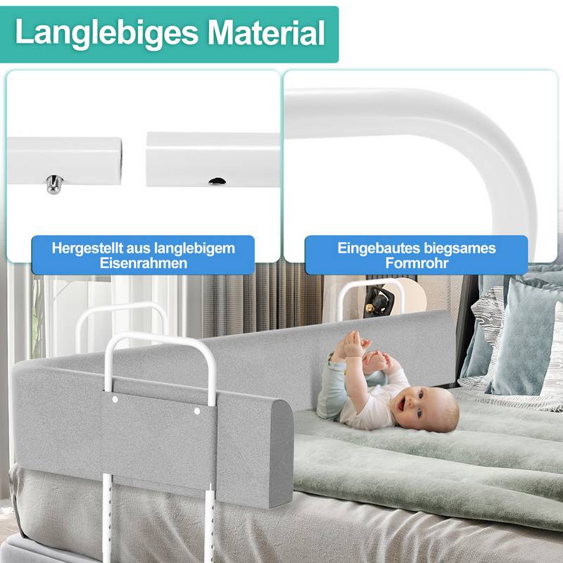 200cm Bettgitter Bettschutzgitter Kinderbettgitter für Kinder Höhenverstellbar 5-Loch Rausfallschutz Babybettgitter für Familienbett und Kinderbett