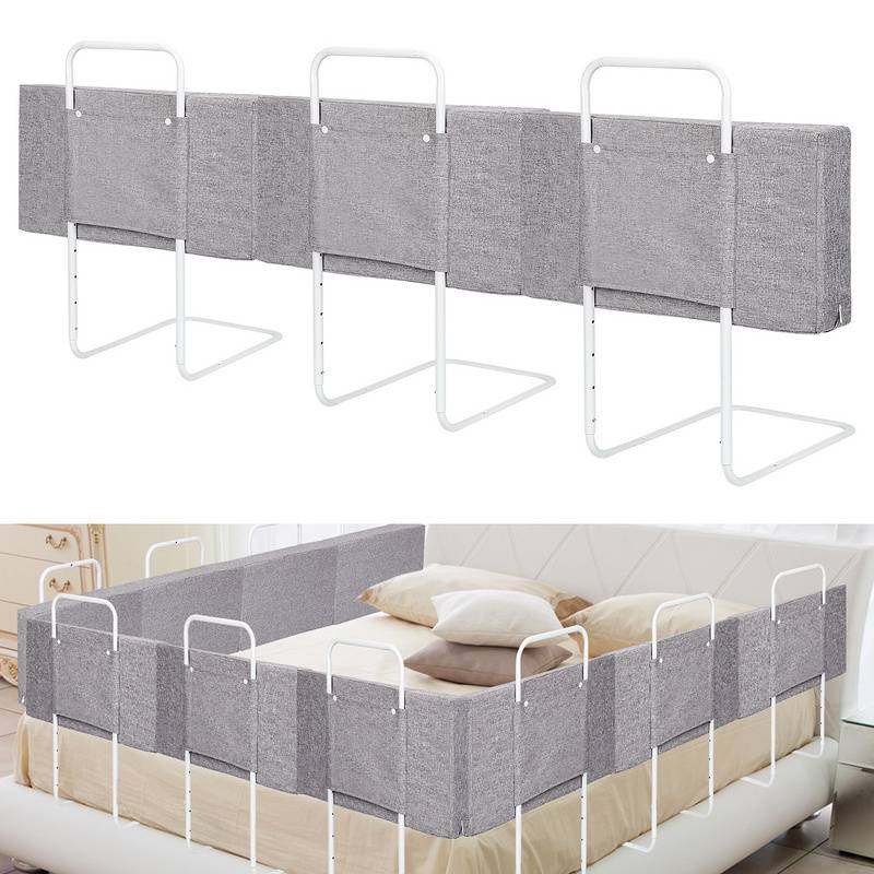 2X 50cm Rausfallschutz Kinderbettgitter Bettschutzgitter, Bettgitter, 5-Loch Höhenverstellbar ,für Familienbett und Kinderbett(100cm, Leinen Grau)