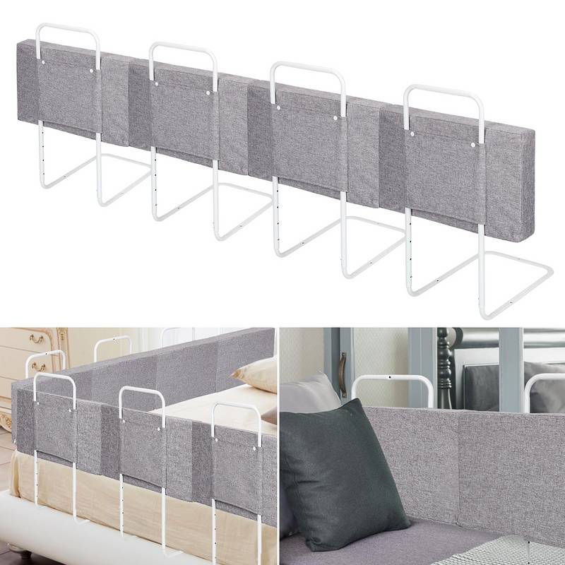 2X Rausfallschutz Bettschutzgitter, Bettgitter,60cm 5-Loch Höhenverstellbar , Kinderbettgitter für Familienbett und Kinderbett(120cm,Grau)