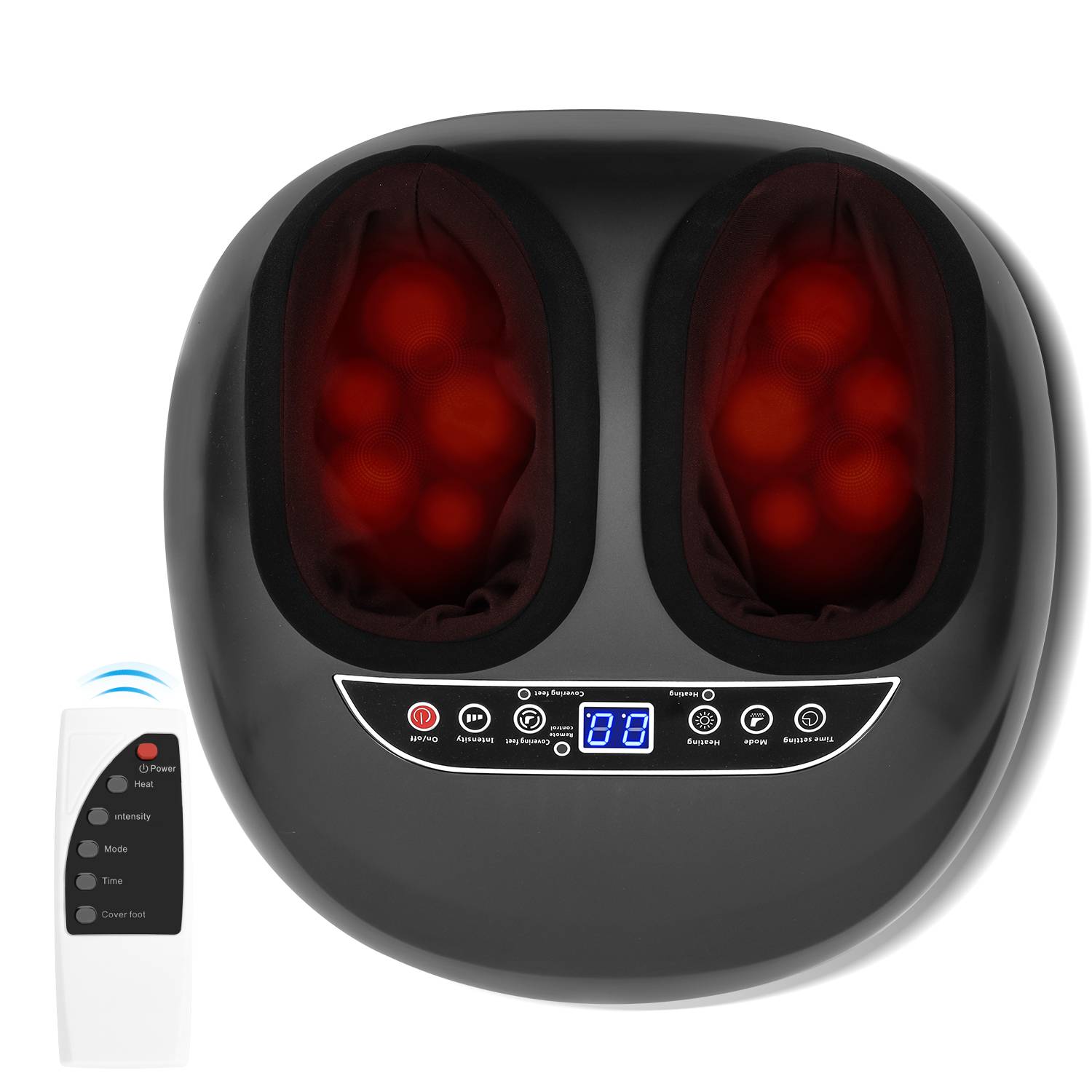 Fußmassagegerät mit Fernbedienung, Wadenmassagegeräte, Venen-Massagegerät, Beinmassagegerät, 3 Intensitätsstufen einstellbar, Kneten, Rollen, He