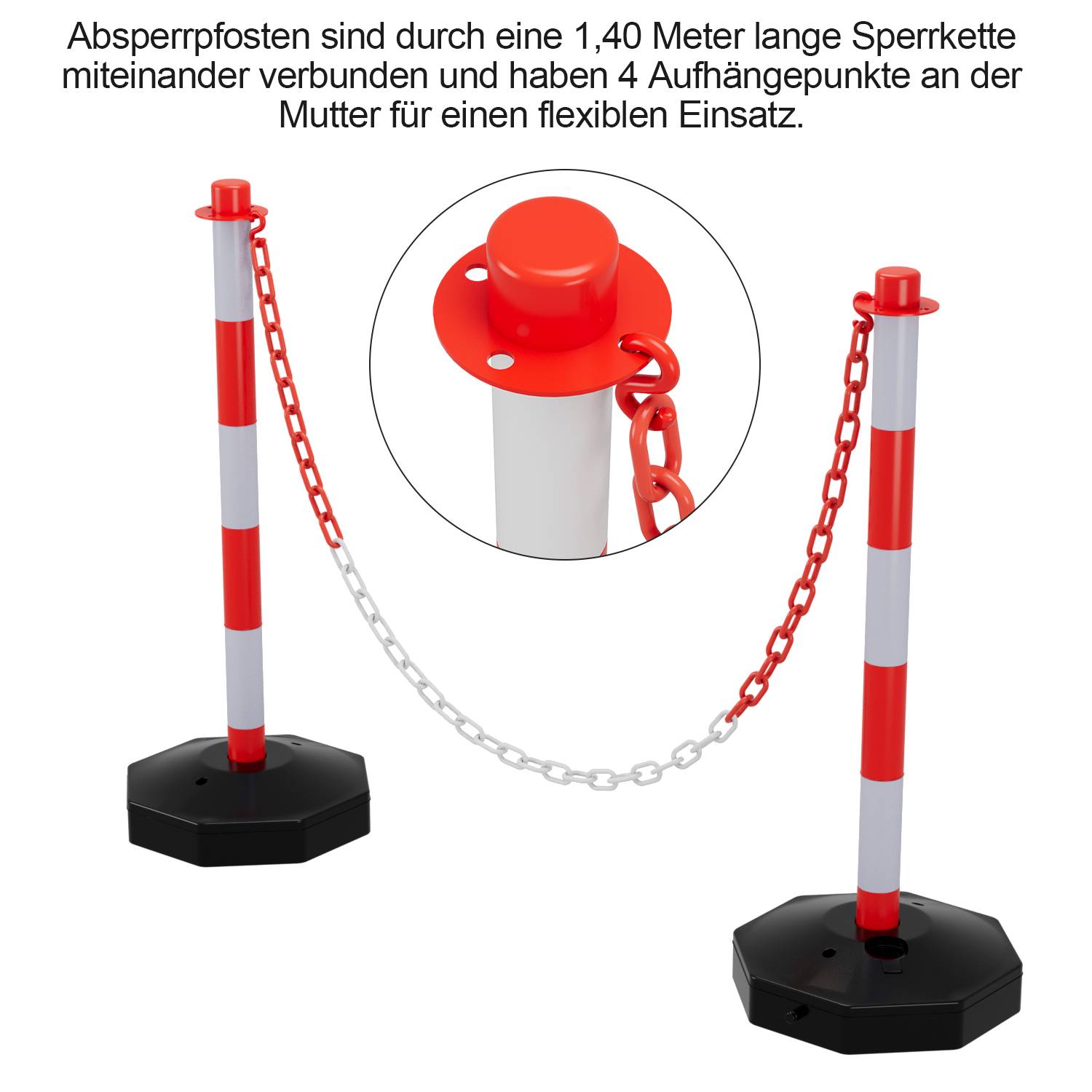 Absperrpfosten 2X Absperrbänder Warnpfosten Absperrbaken Einbetonieren Poller Kettenpfosten 1,4m