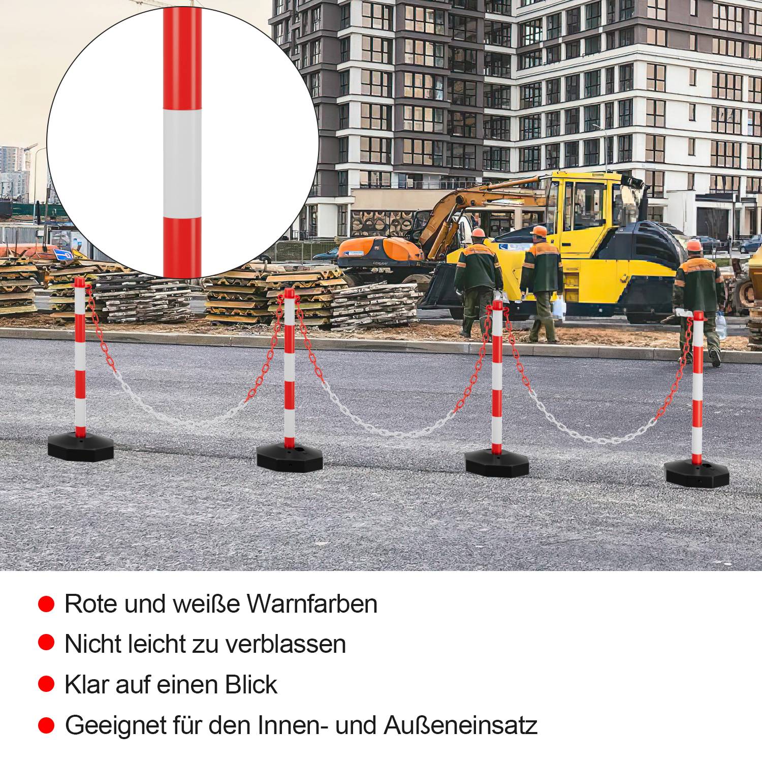 Absperrpfosten 2X Absperrbänder Warnpfosten Absperrbaken Einbetonieren Poller Kettenpfosten 1,4m