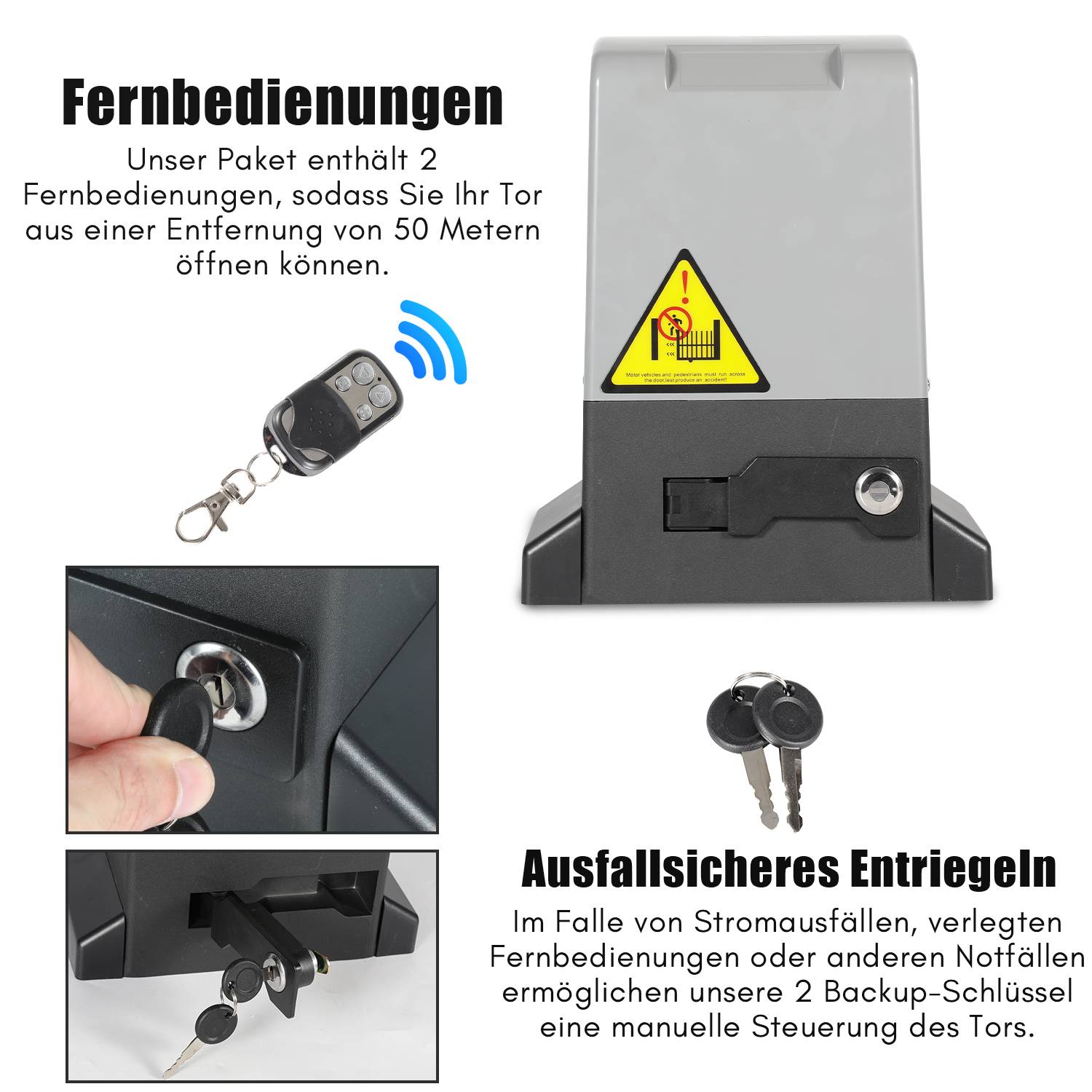 Schiebetorantrieb Toröffner 370W Motor Set bis 800kg Torantrieb Automatischer Mit WiFi Bluetooth APP und Fernbedienung + Schlüssel