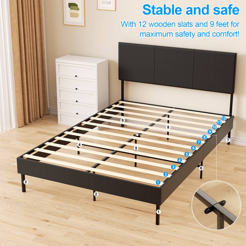 Bettgestell hohes Kopfteil robustes Bettgestell Maximale 140x200CM Tragfähigkeit 350 kg für Schlafzimmerbett Kunstleder