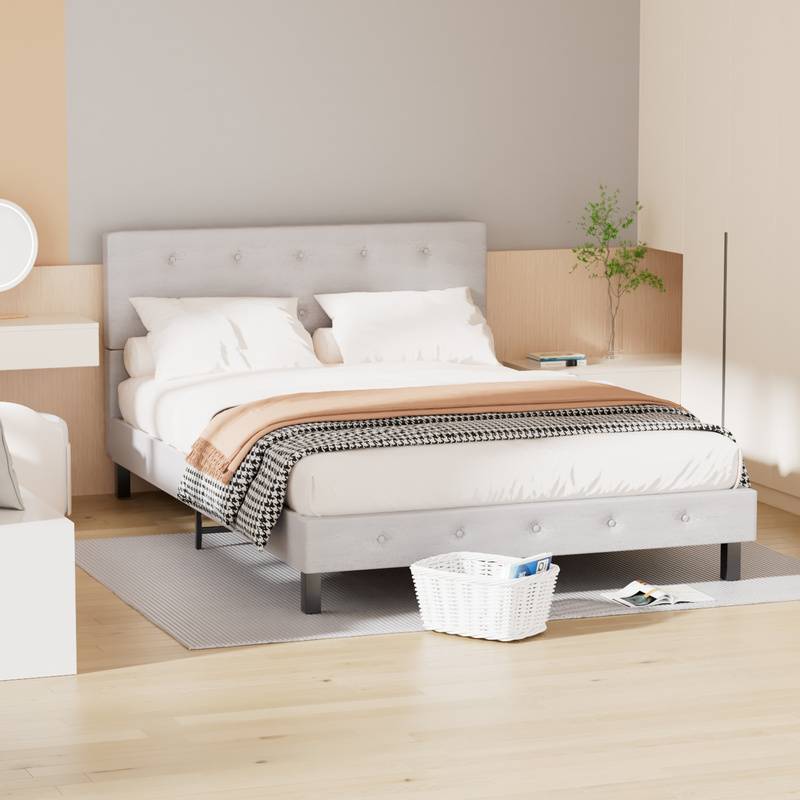 Bettgestell hohes Kopfteil robustes Bettgestell Maximale 140x200CM Tragfähigkeit 350 kg für Schlafzimmerbett Stoff in grau