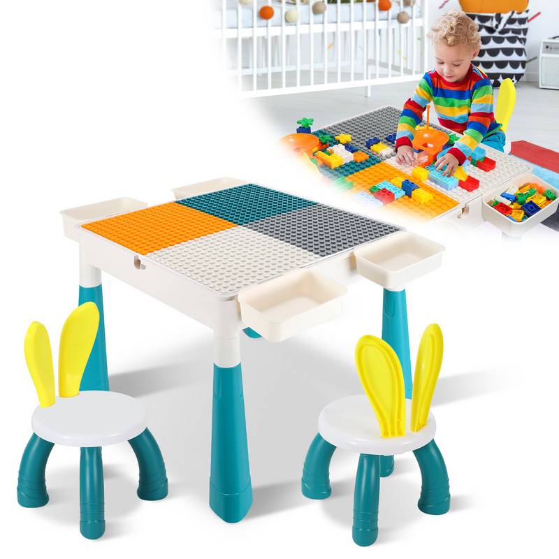 Kindersitzgruppe Mit 2 Stühle ,251 Stück Bausteine Kindertisch Kindermöbel set Kleinkind Spieltisch Mehrzweck Tabelle Zum