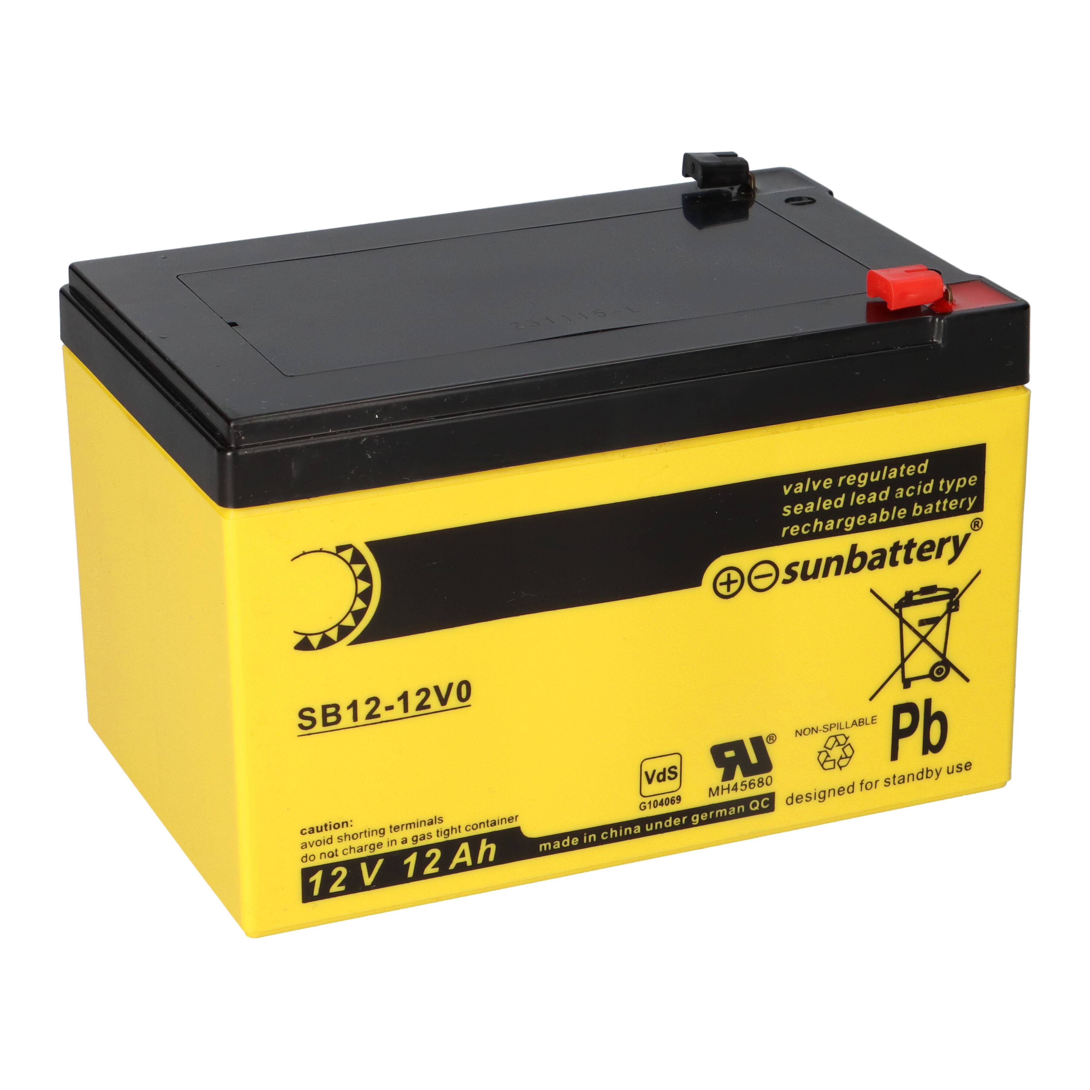 SUN Battery SB12-12V0 12V 12Ah VdS T1 4,8mm AGM-Blei Akku