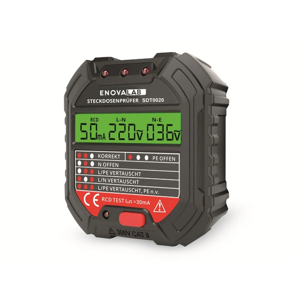 ENOVALAB Steckdosentester, SDT0020, mit RCD-Test und Display ENOVALAB Steckdosentester, SDT0020, mit RCD-Test und Display