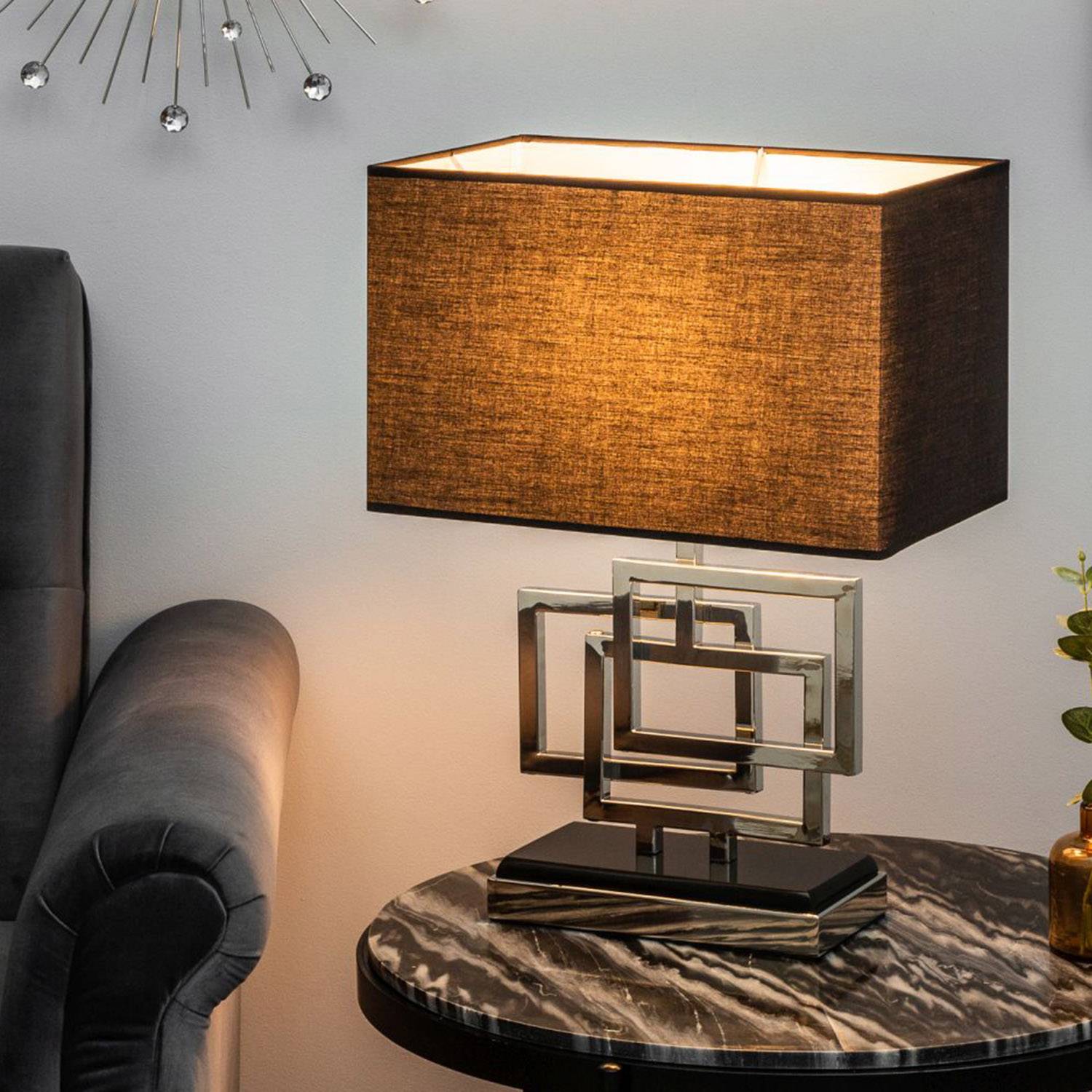 Licht-Erlebnisse LE47894 Tischleuchte Tevell E27 aus Metall Stoff in Silber Tischlampe