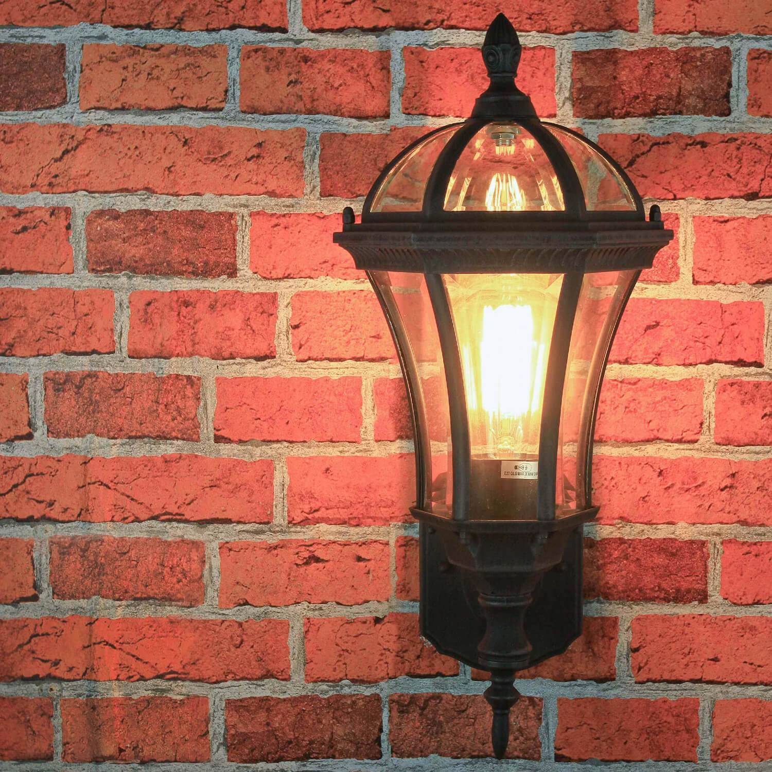 Licht-Erlebnisse LE16550 Wandlampe Außen Capri IP44 E27 aus Aluminium Glas in Rostbraun Außenleuchte Wand