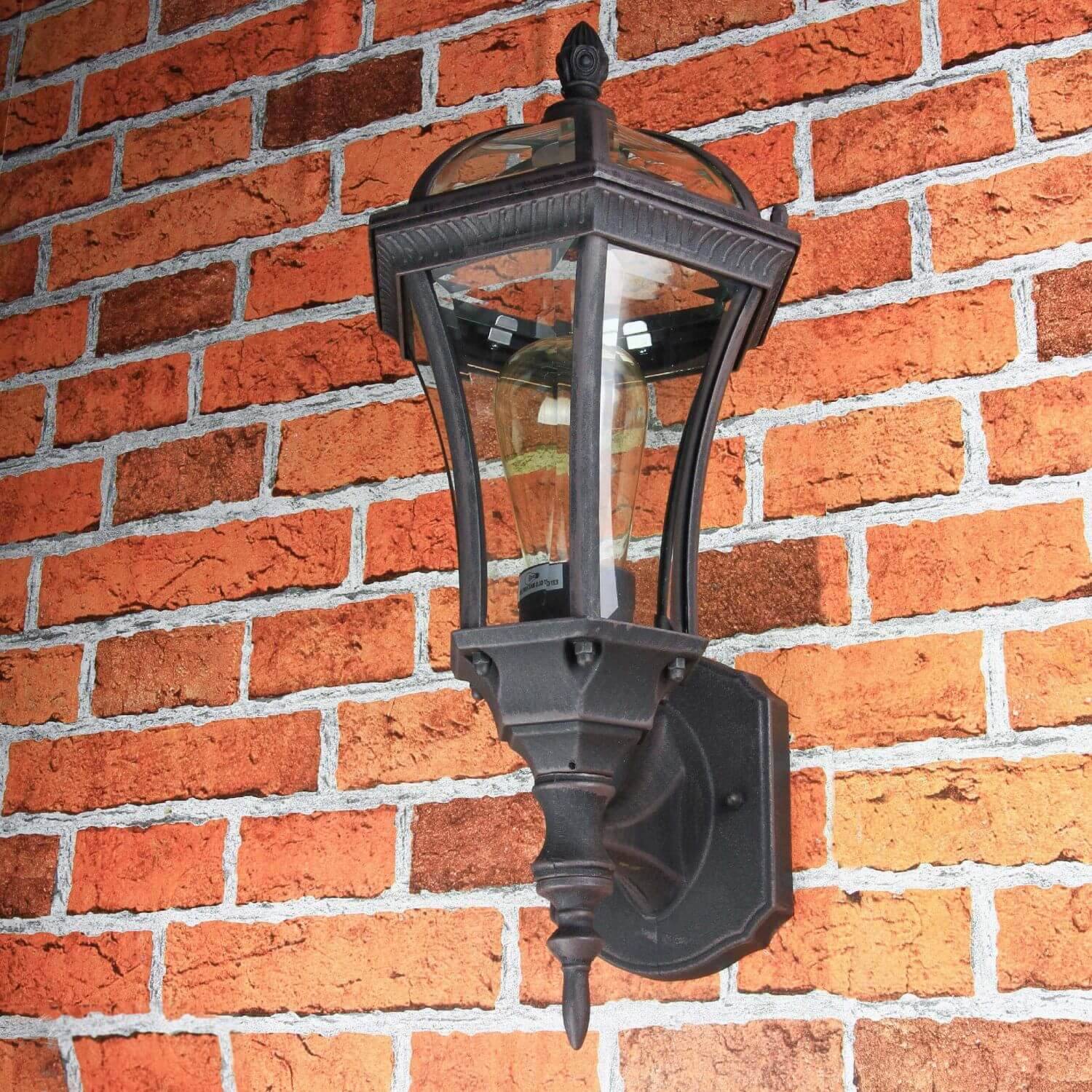 Licht-Erlebnisse LE16550 Wandlampe Außen Capri IP44 E27 aus Aluminium Glas in Rostbraun Außenleuchte Wand