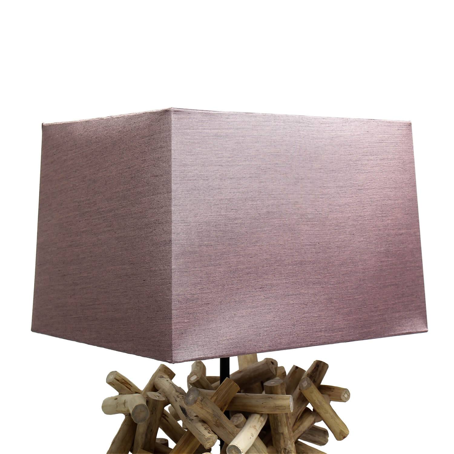 Licht-Erlebnisse LE49556 Tischleuchte Lat Sawai E27 aus Treibholz Stoff in Holz (Natur) Grau Tischlampe