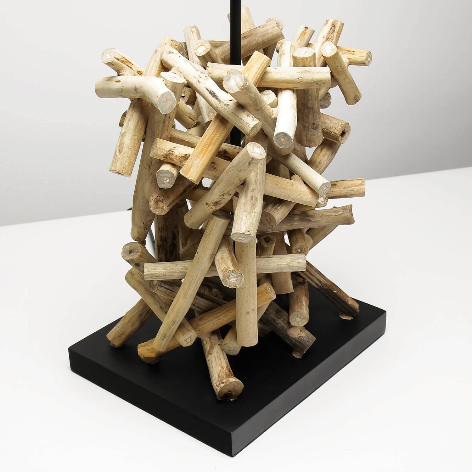 Licht-Erlebnisse LE49556 Tischleuchte Lat Sawai E27 aus Treibholz Stoff in Holz (Natur) Grau Tischlampe