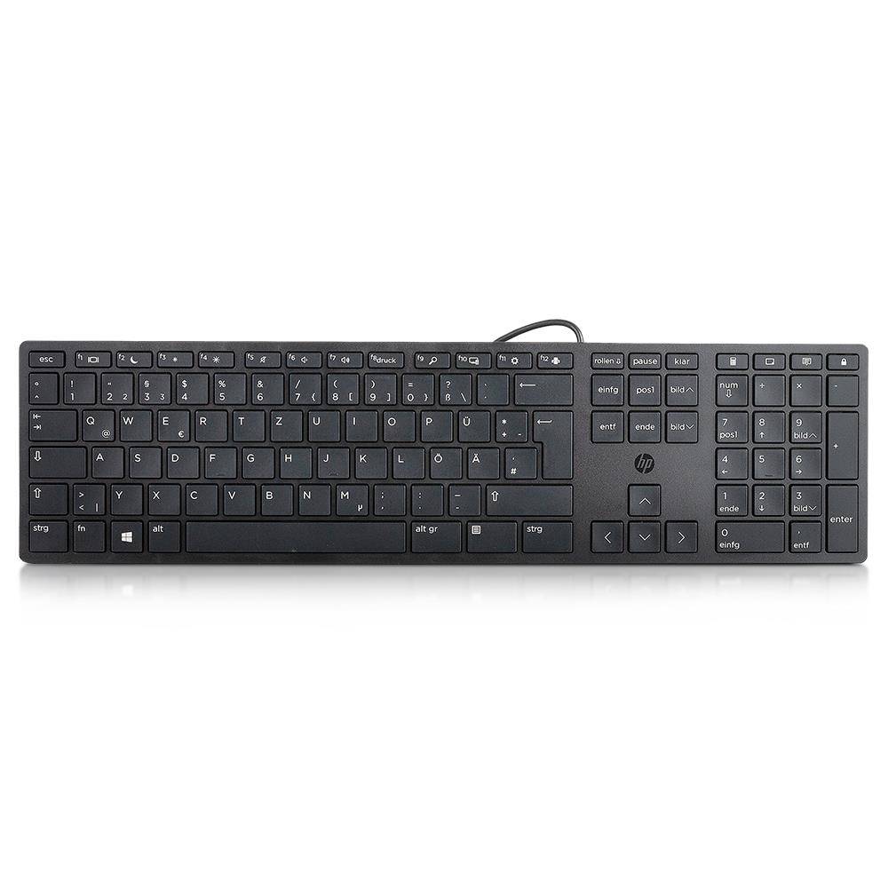 HP Slim USB Tastatur Halley PC Tastatur (P/N: L96909-041, Layout Deutsch, Höhenverstellbar) schwarz