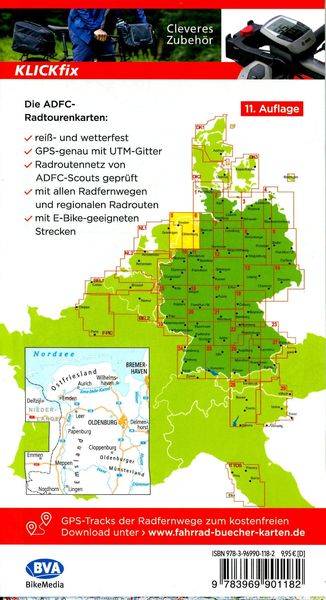 ADFC-Radtourenkarte 5 Ostfriesland / Emsland 1:150.000, reiß- und wetterfest, GP