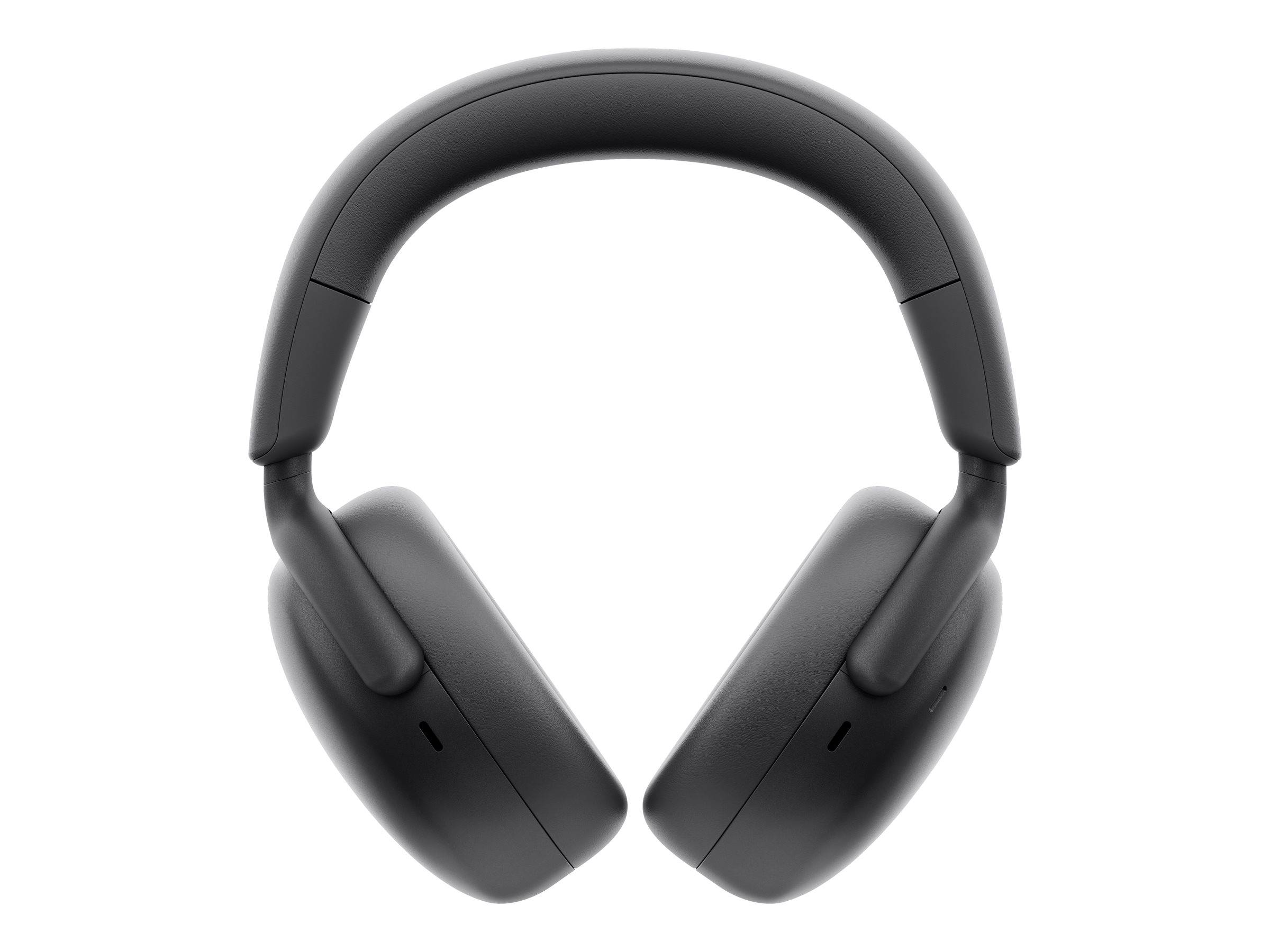 Schwarze kabellose Over-Ear-Kopfhörer isoliert auf weißem Hintergrund.