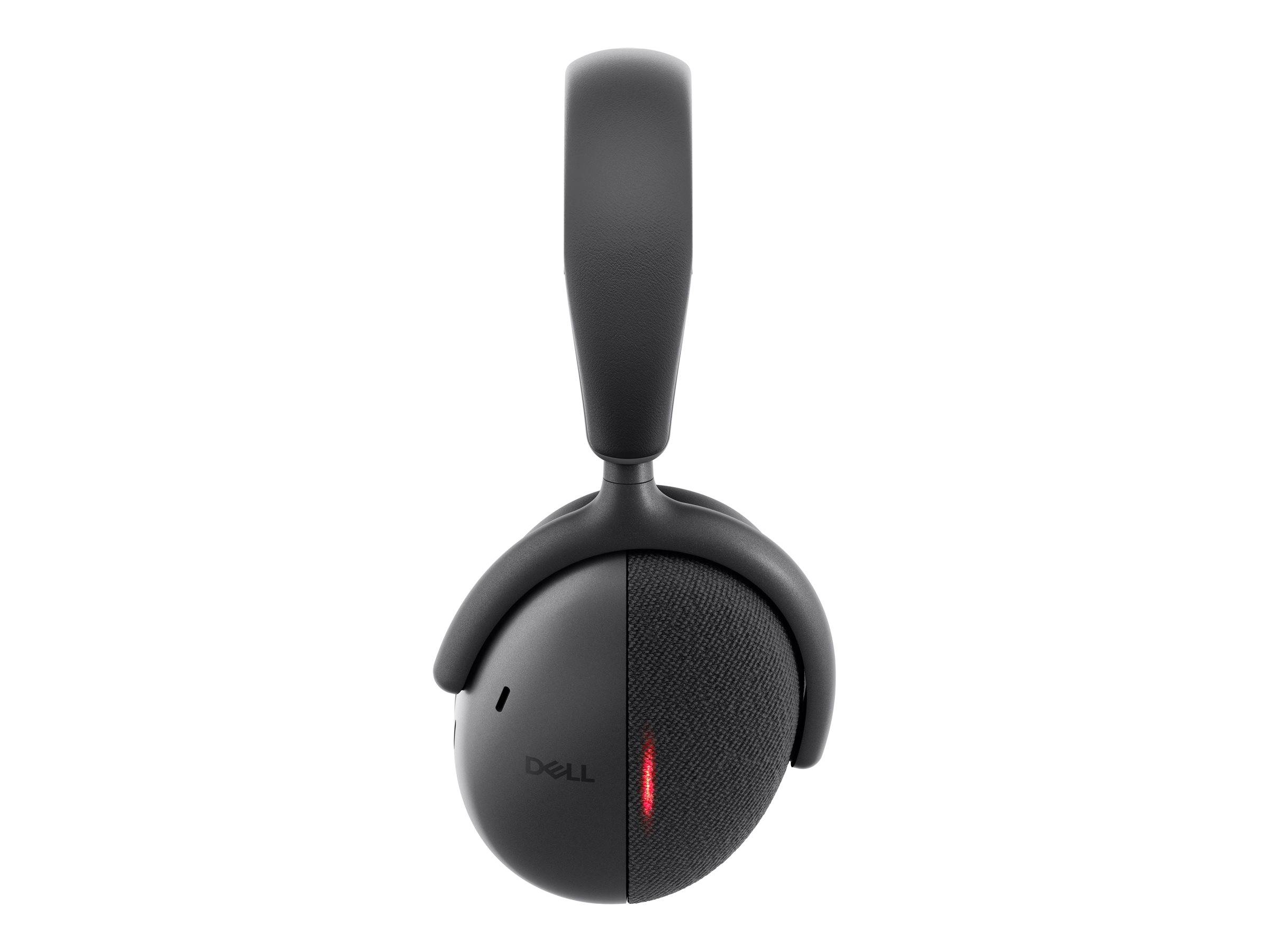 Black Dell Over-Ear-Kopfhörer mit einer einzelnen vertikalen roten LED-Anzeige auf der Ohrmuschel