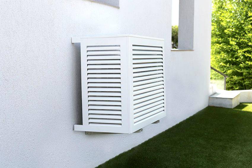 Verkleidung aus Aluminium | Schutzgitter für Klimaanlagen und Wärmepumpen | Größe:L,Farben:reinweiß