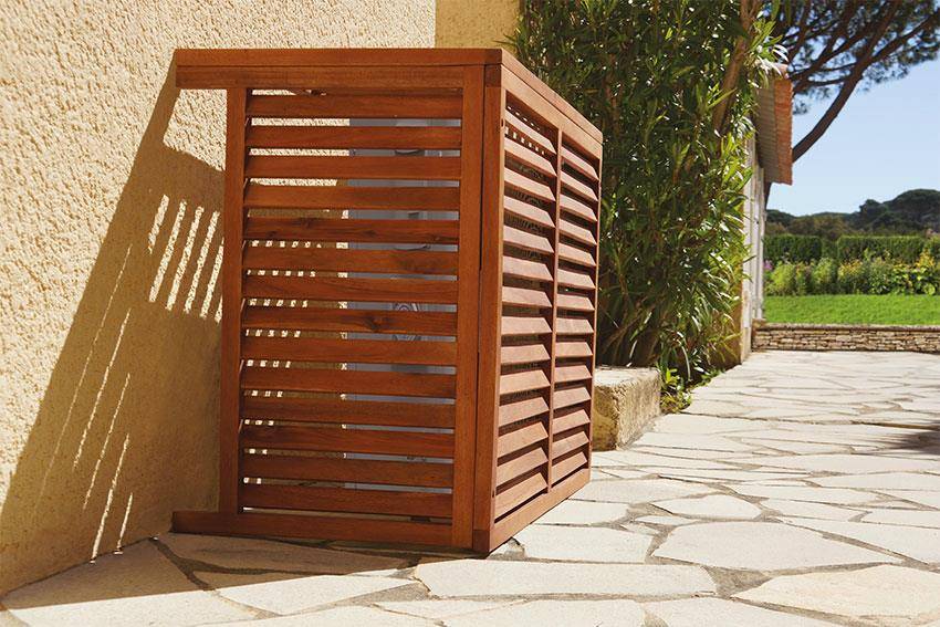 Verkleidung aus hochwertigen behandeltem Holz | Schutzgitter für Klimaanlagen und Wärmepumpen | Größe:M