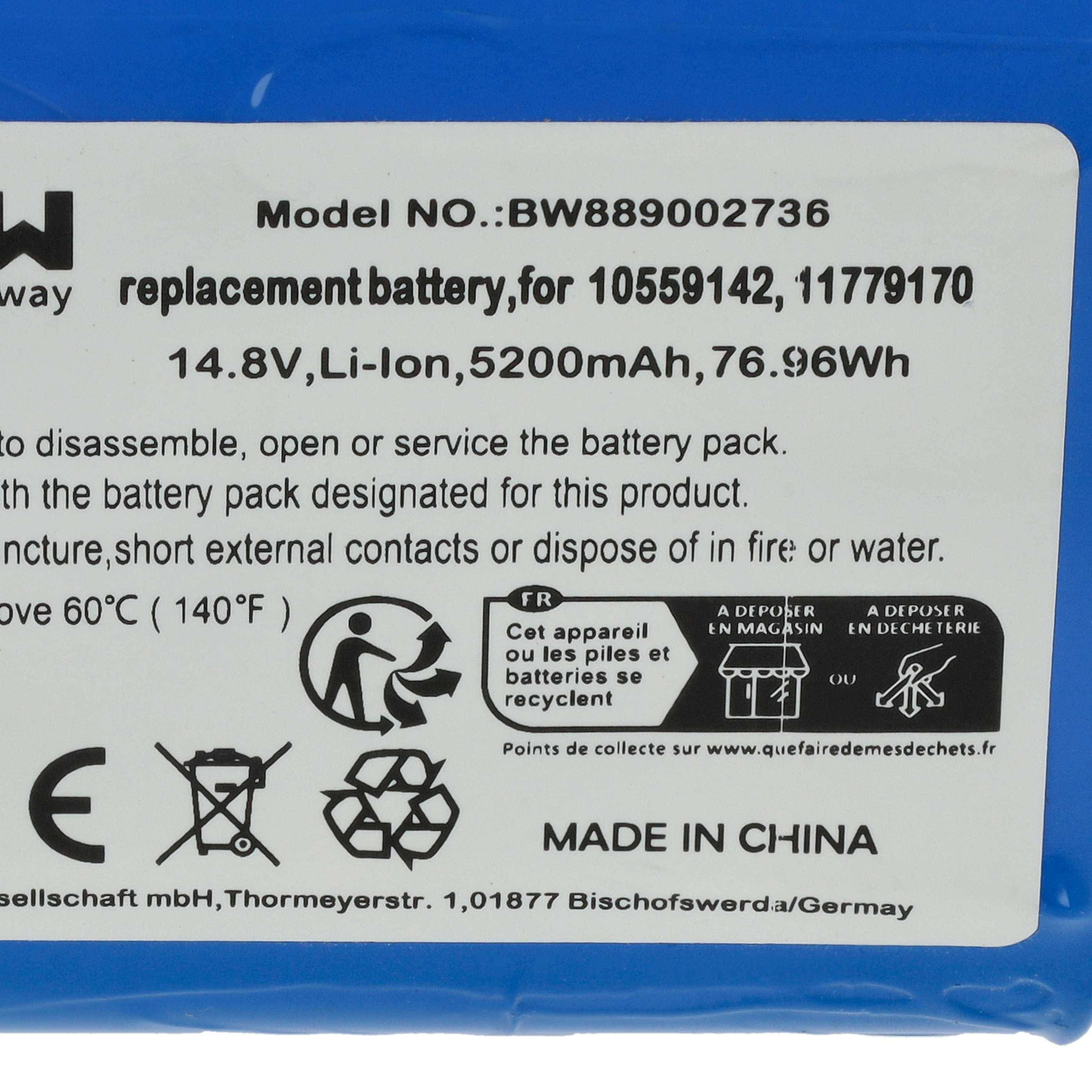 vhbw Akku Ersatz für Miele 11779170, 10559142 für Saugroboter (5200 mAh, 14,8 V, Li-Ion, ohne Gehäuse)