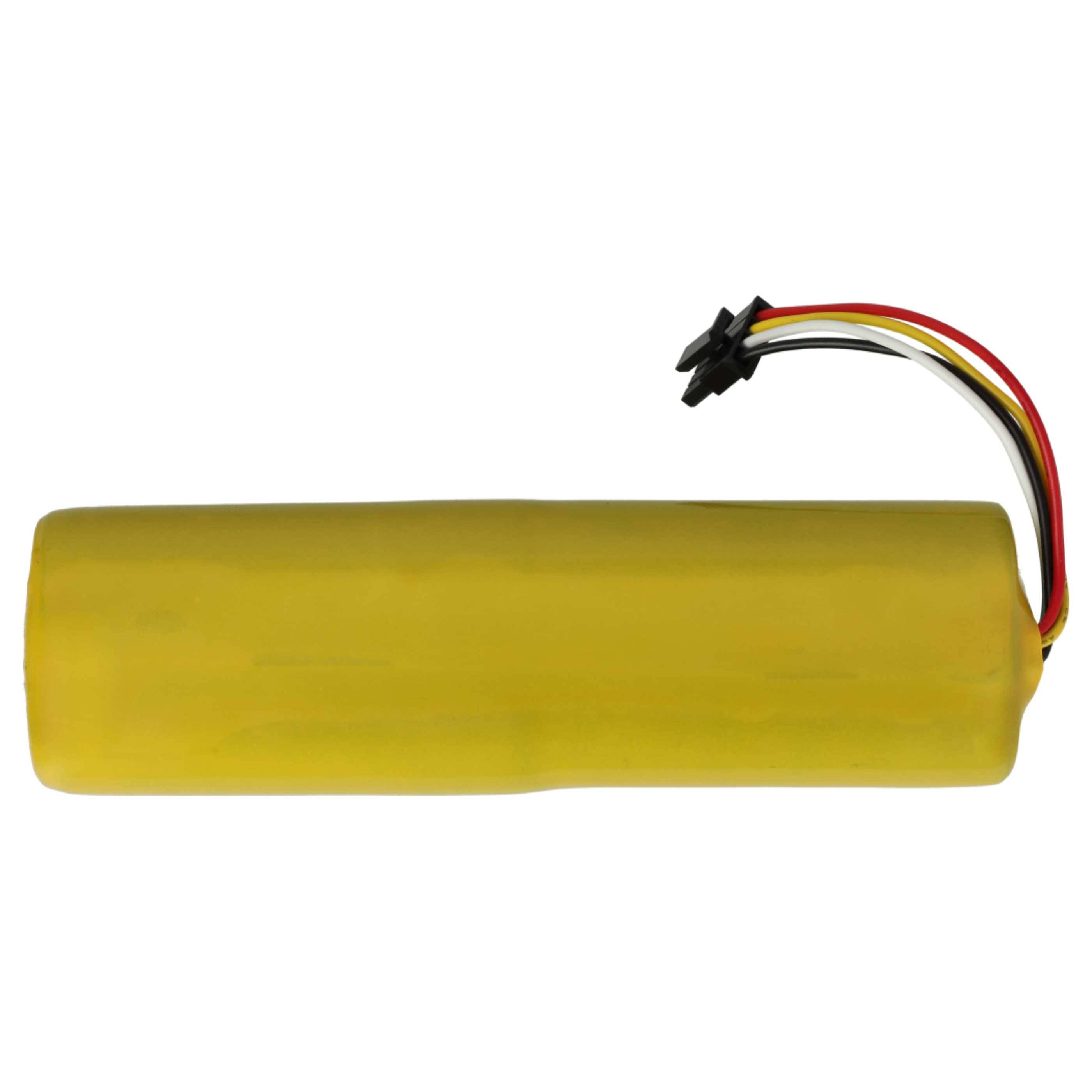 Gelbes zylindrisches Batteriepaket mit angebrachten roten, schwarzen, weißen und gelben Drähten und Anschluss