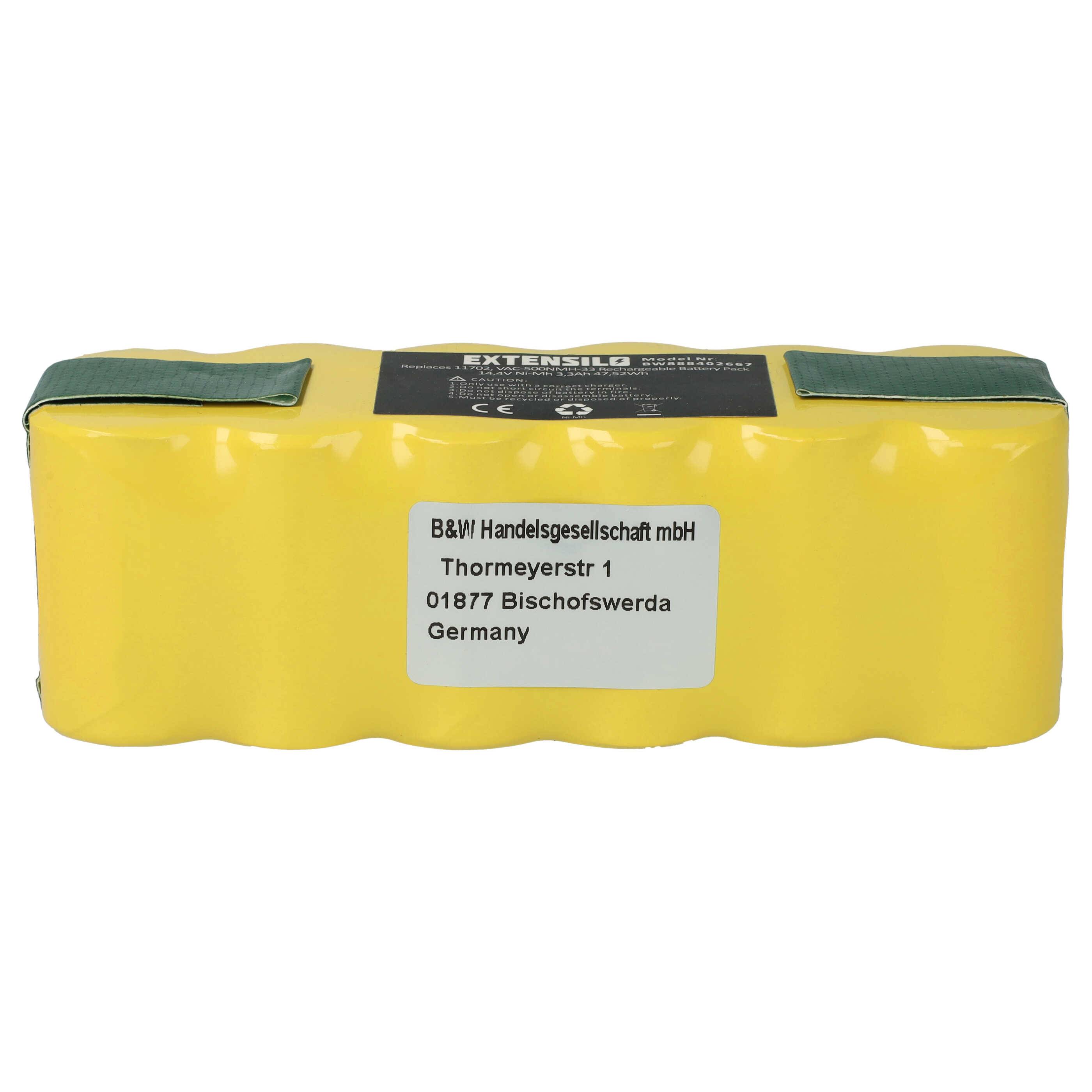 EXTENSILO Akku Ersatz für 11702, 80501e, 80601, 11702, 68939, 80501, 855714, 4419696 für Saugroboter (3300 mAh, 14,4 V, NiMH)