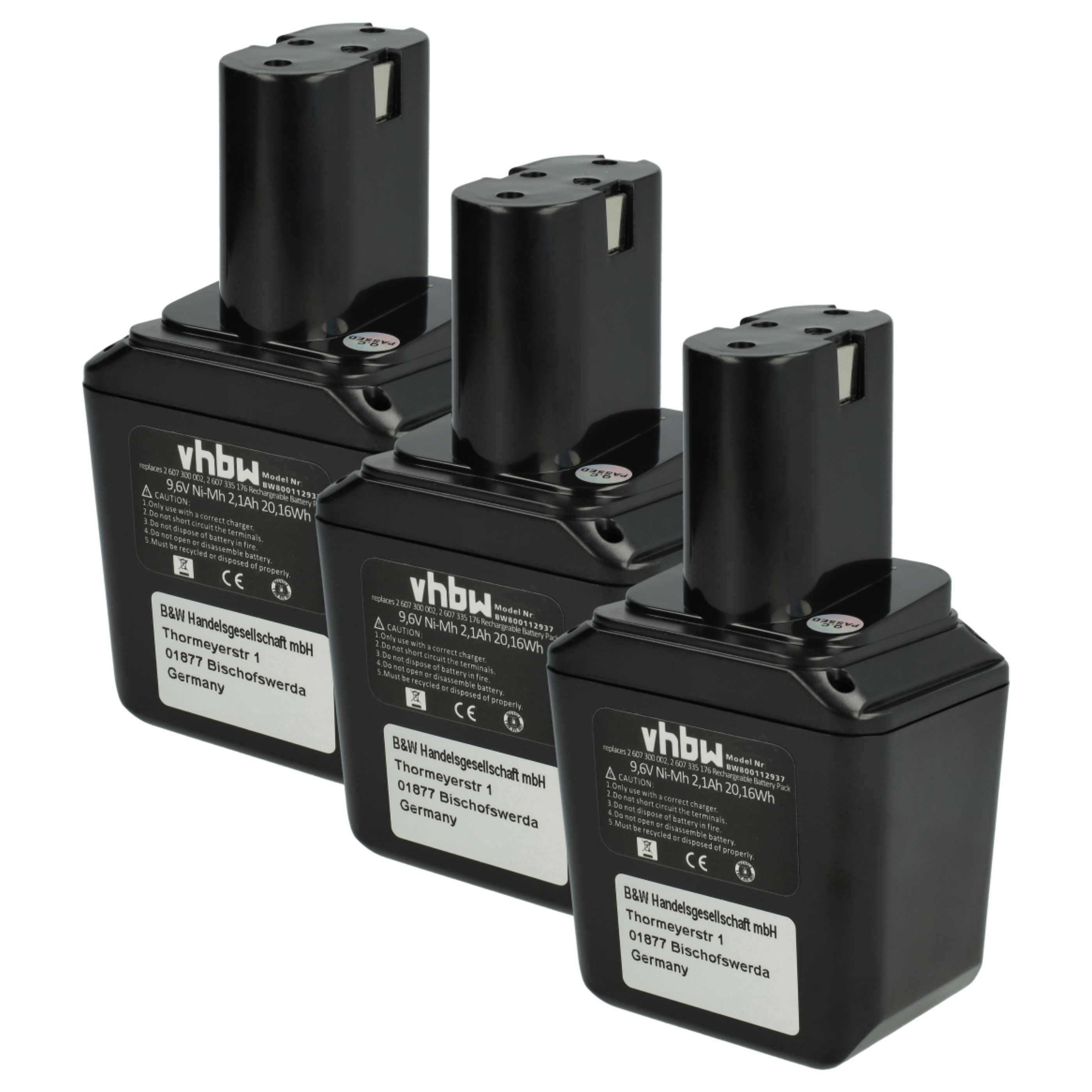 vhbw 3x Akku kompatibel mit Bosch PBM-Serie 1. Generation Werkzeug (2100 mAh, NiMH, 9,6 V)