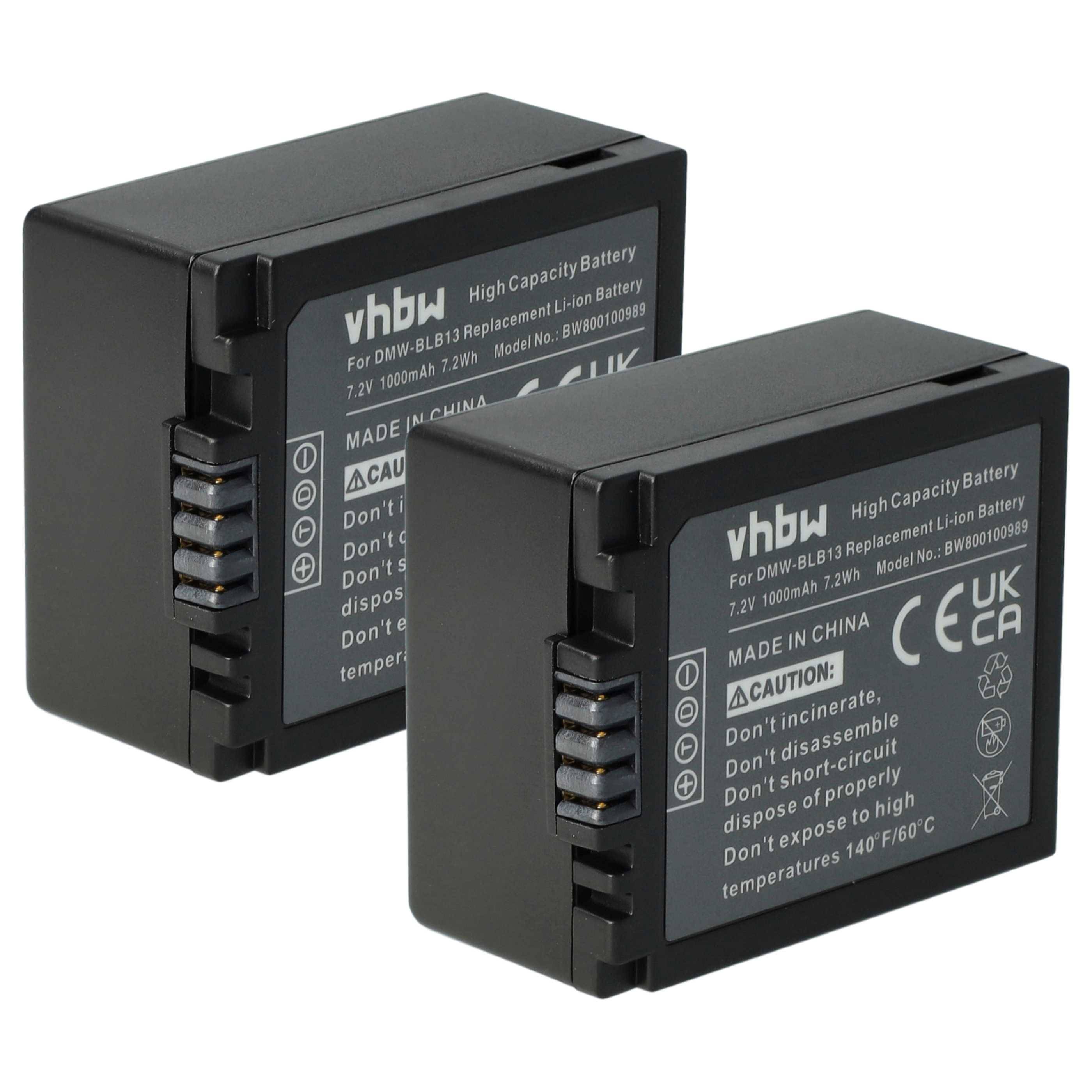 vhbw 2x Akku Ersatz für Panasonic DMW-BLB13E, DMW-BLB13 für Kamera (1000 mAh, 7,2 V, Li-Ion)