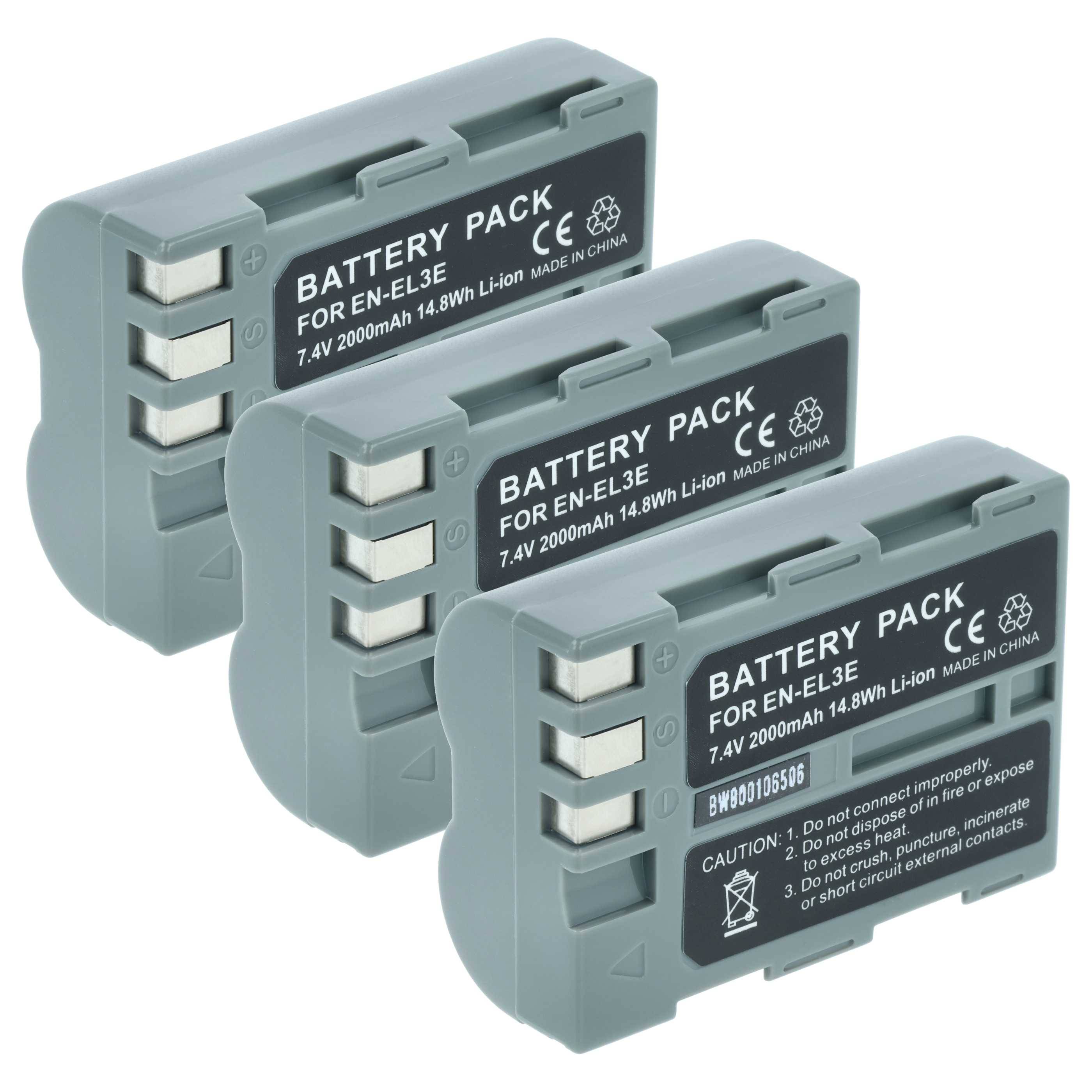 vhbw 3x Akku Ersatz für Nikon EN-EL3e, EN-EL3, EN-EL3a für Kamera (2000 mAh, 7,2 V, Li-Ion), Infochip