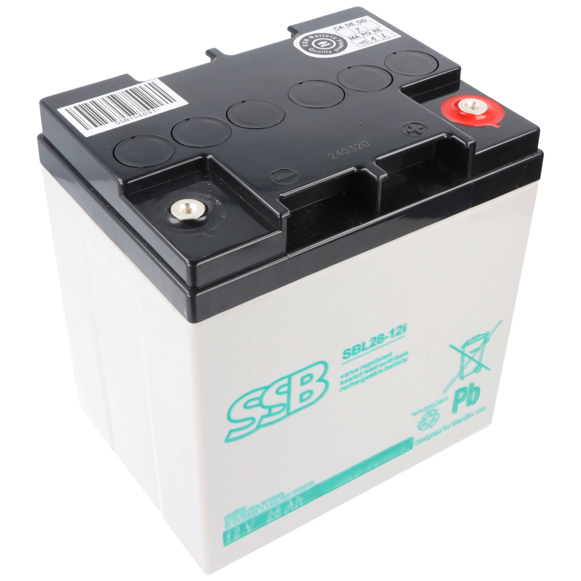 SSB SBL28-12i Akku 12 Volt 28 Ah 165 x 125 x 175 mm mit M5 Schraubanschluss, passend für z.B. USV, Telekommunikation und