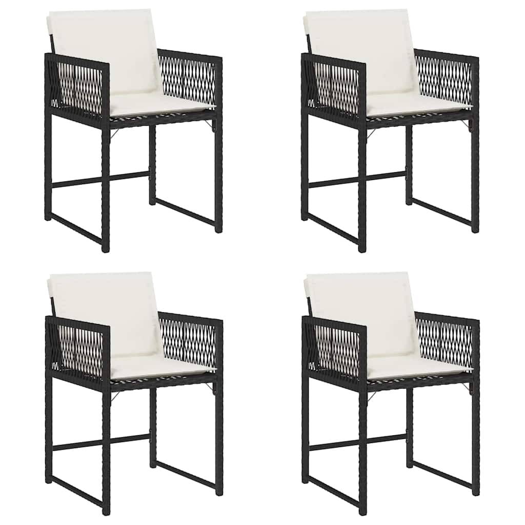 vidaXL Gartenstühle mit Kissen 4 Stk. Schwarz Poly Rattan