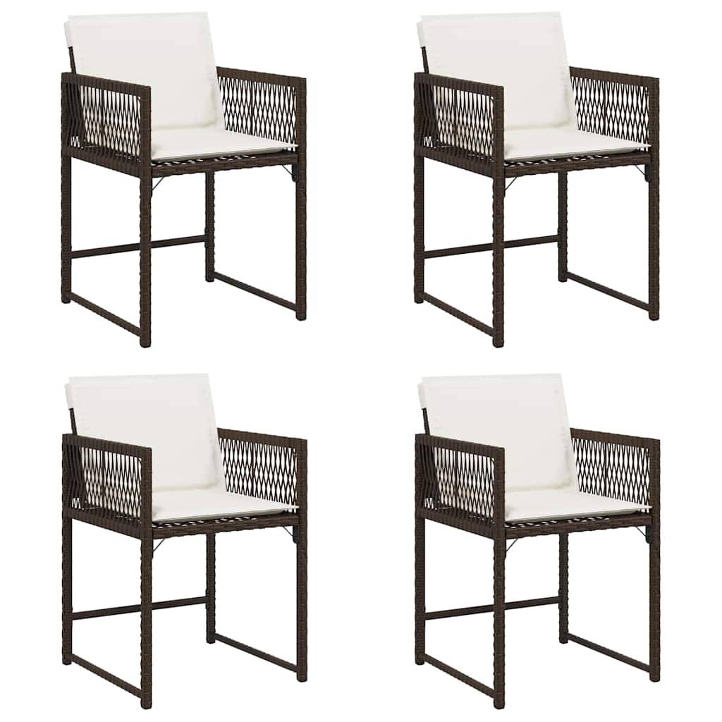 vidaXL Gartenstühle mit Kissen 4 Stk. Braun Poly Rattan