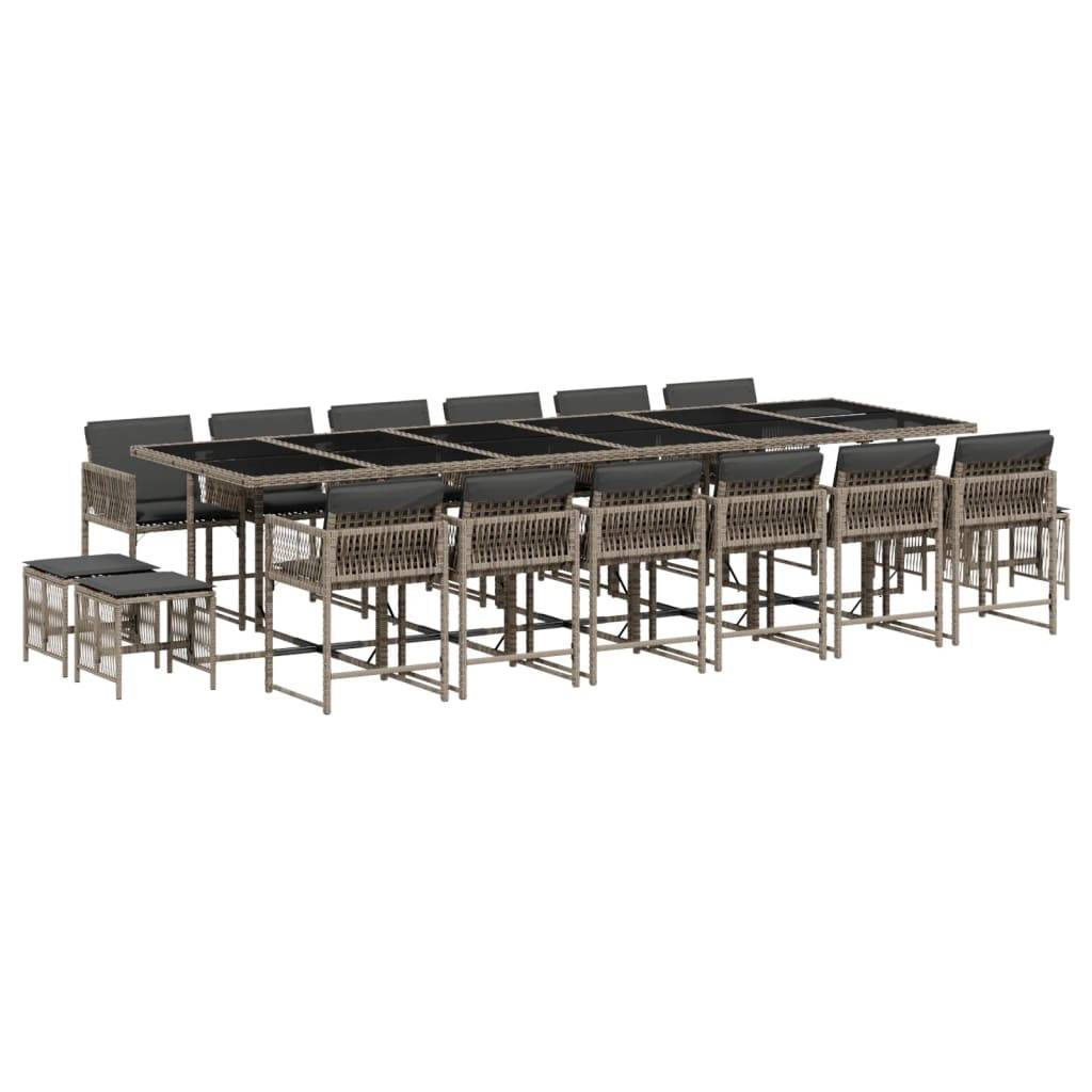 vidaXL 17-tlg. Garten-Essgruppe mit Kissen Grau Poly Rattan