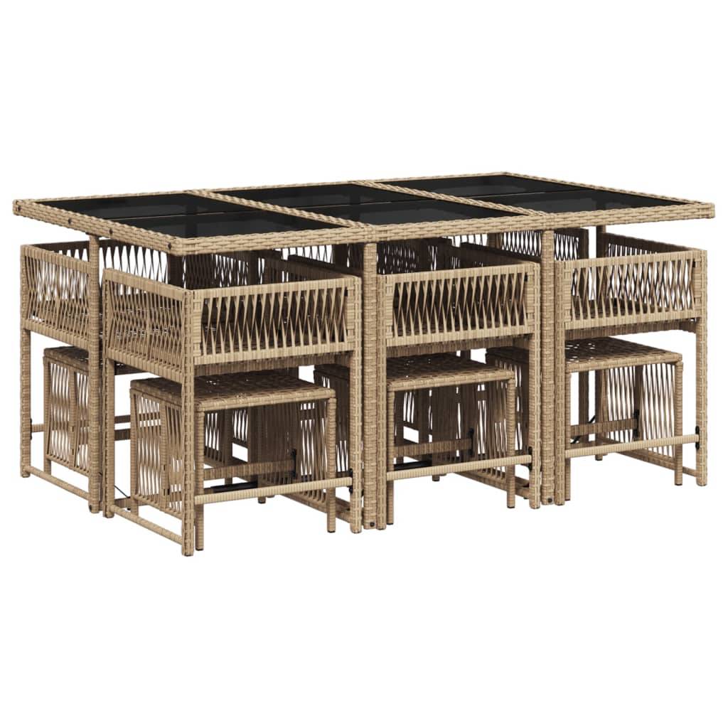 vidaXL 11-tlg. Garten-Essgruppe mit Kissen Beige Poly Rattan