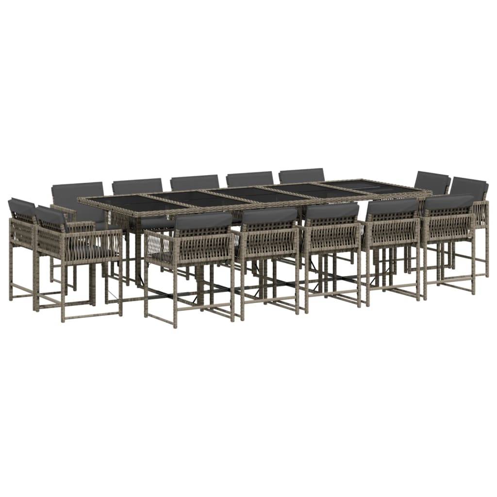 vidaXL 15-tlg. Garten-Essgruppe mit Kissen Grau Poly Rattan