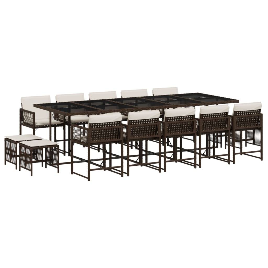 vidaXL 15-tlg. Garten-Essgruppe mit Kissen Braun Poly Rattan