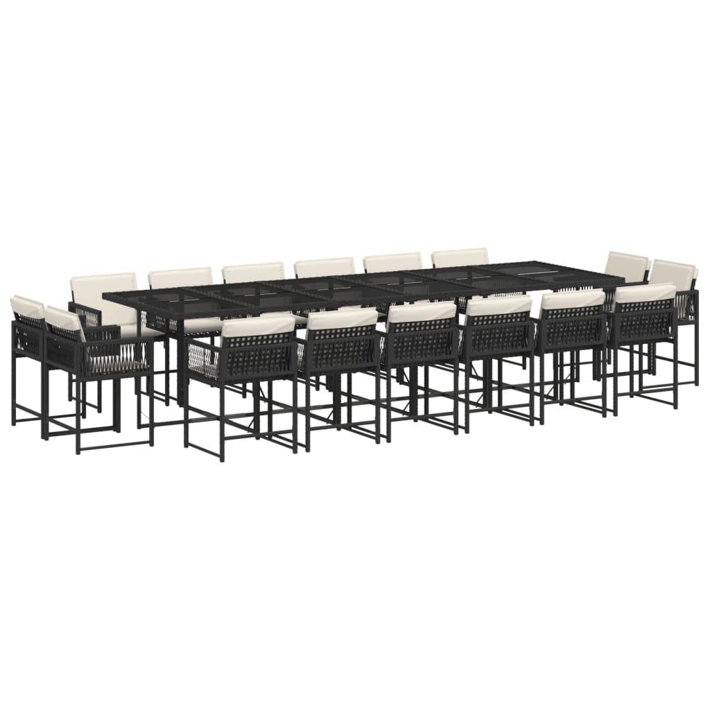 vidaXL 17-tlg. Garten-Essgruppe mit Kissen Schwarz Poly Rattan
