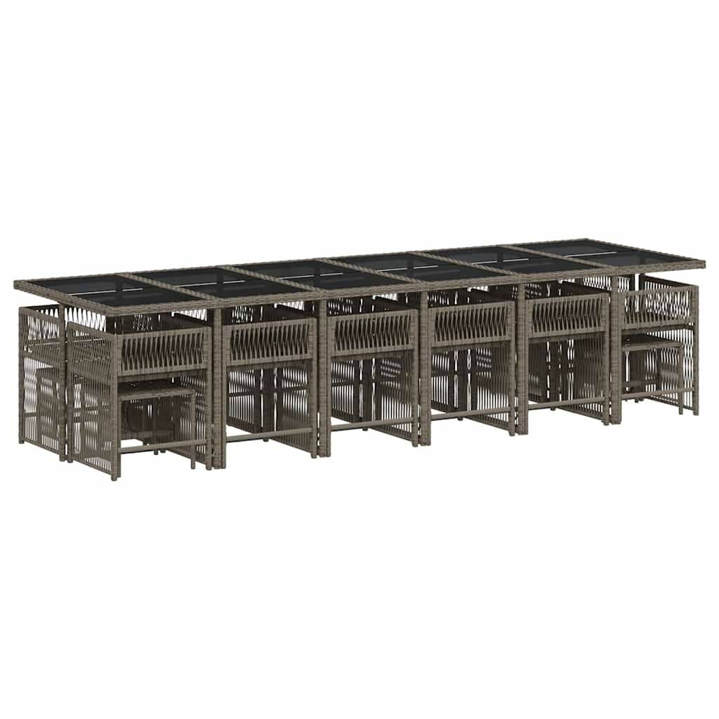 vidaXL 17-tlg. Garten-Essgruppe mit Kissen Grau Poly Rattan