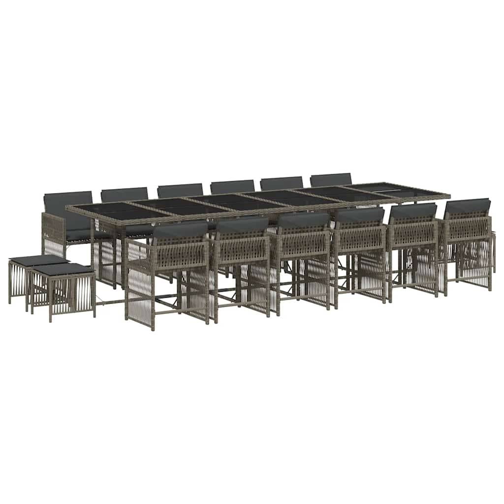 vidaXL 17-tlg. Garten-Essgruppe mit Kissen Grau Poly Rattan