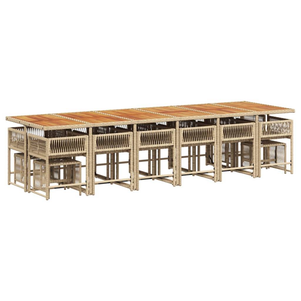 vidaXL 17-tlg. Garten-Essgruppe mit Kissen Beige Poly Rattan