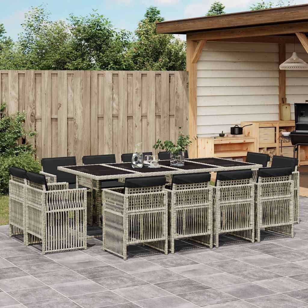 vidaXL 13-tlg. Garten-Essgruppe mit Kissen Hellgrau Poly Rattan