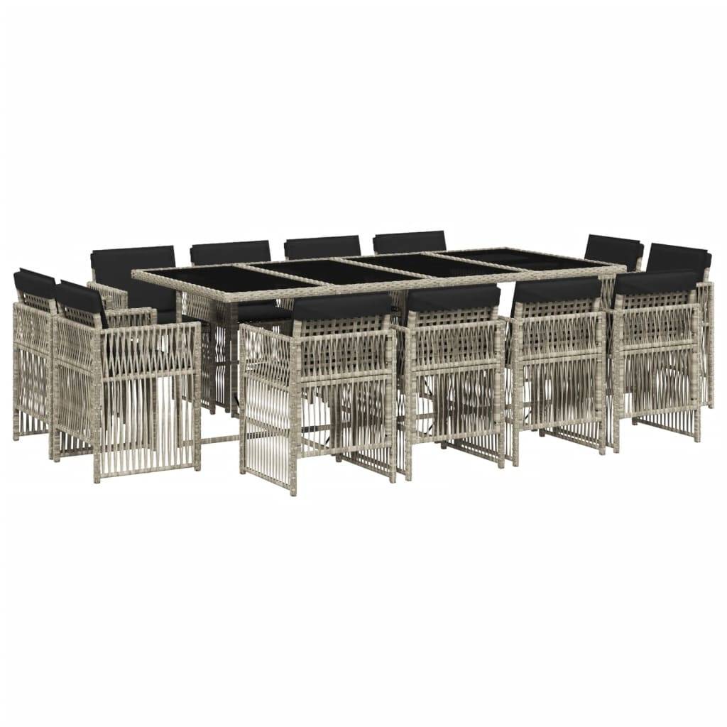 vidaXL 13-tlg. Garten-Essgruppe mit Kissen Hellgrau Poly Rattan