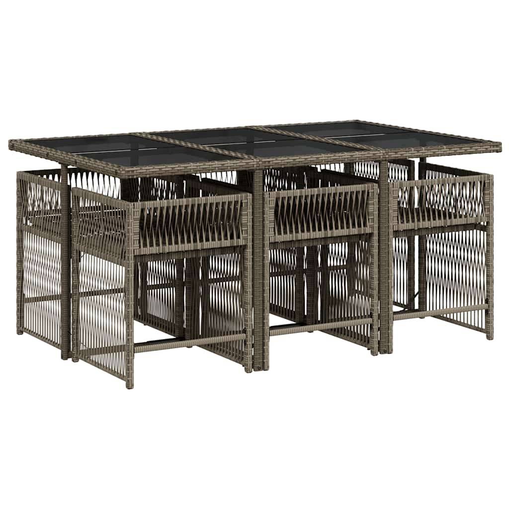 vidaXL 7-tlg. Garten-Essgruppe mit Kissen Grau Poly Rattan