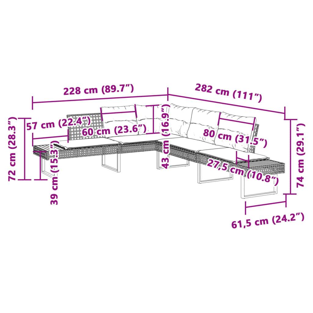 vidaXL 2-tlg. Garten-Sofagarnitur mit Kissen Grau Poly Rattan Glas